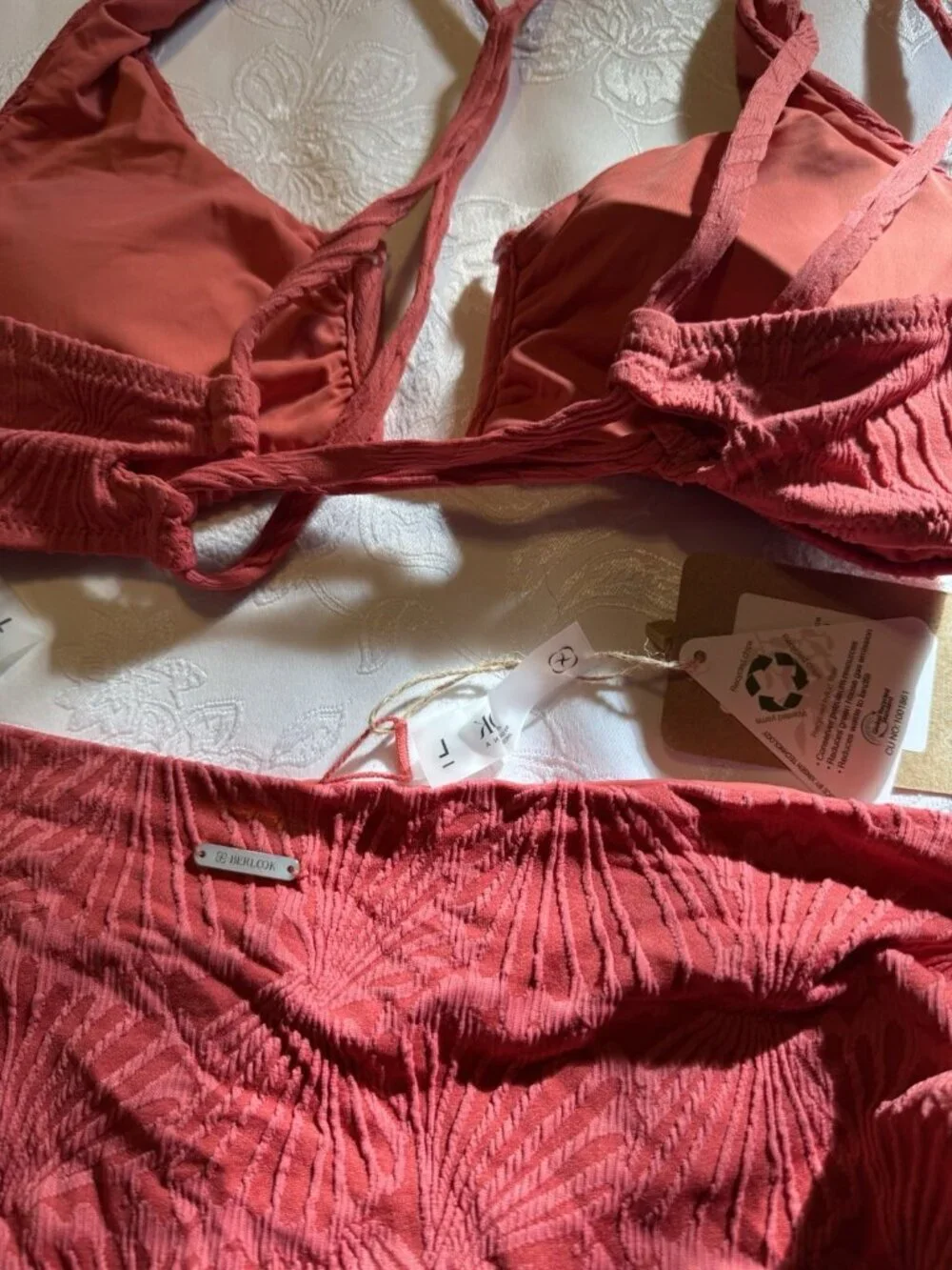 Berlook U Cross Strappy Orange Seashell Textured Bikini Set Size L Large NEW
